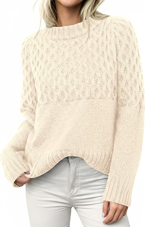 PRETTYGARDEN Oversized Sweaters for Women 2025 Fall Cute Cable Knit Long Sleeve Crewneck Chunky P... | Amazon (US)
