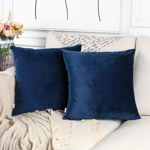 Decorative Throw Pillow Covers 18 x 18 Inch, Blue Velvet Soft Pillow Cases, Home Decorations for ... | Walmart (US)