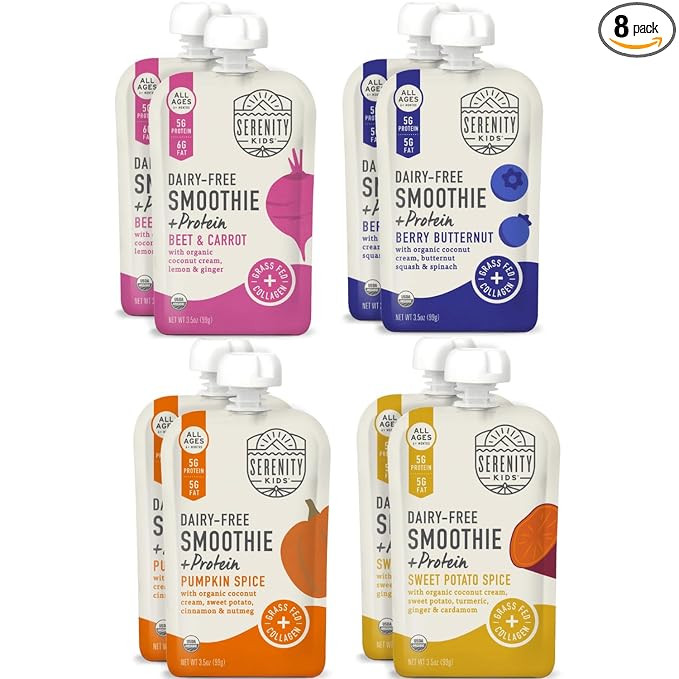 Serenity Kids 6+ Months Dairy-Free Smoothie Baby Food - USDA Organic Grass-Fed Collagen Protein -... | Amazon (US)