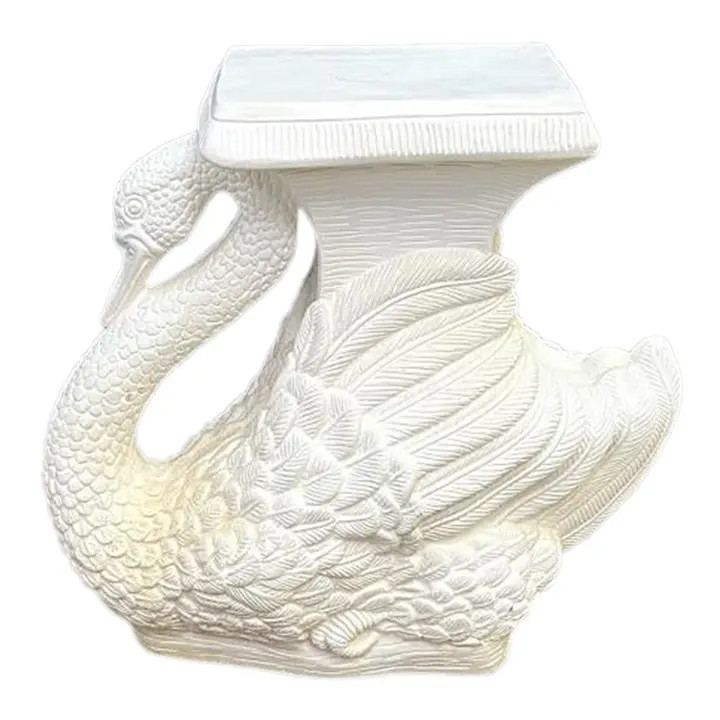 Large White Plaster Swan Garden Stool | Chairish