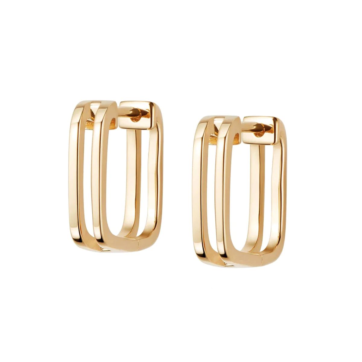 Double Square Huggie Hoop Earrings 18ct Gold Plate | Daisy London Jewellery