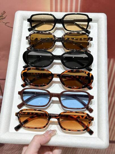 6pcs Plastic Full Frame Leopard & Black Dual-Tone Y2K Classic Eyeglasses, Sexy Minimalist Style For Summer Beach Outfits | SHEIN