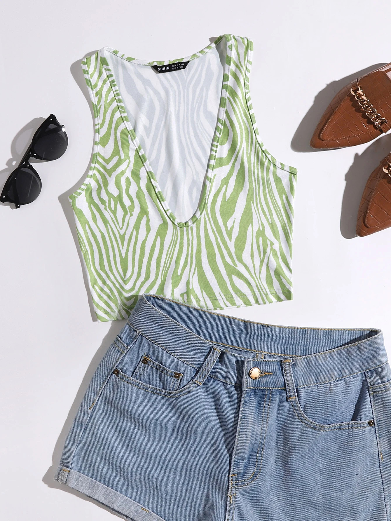 SHEIN Plunging Neck Zebra Striped Tank Top | SHEIN