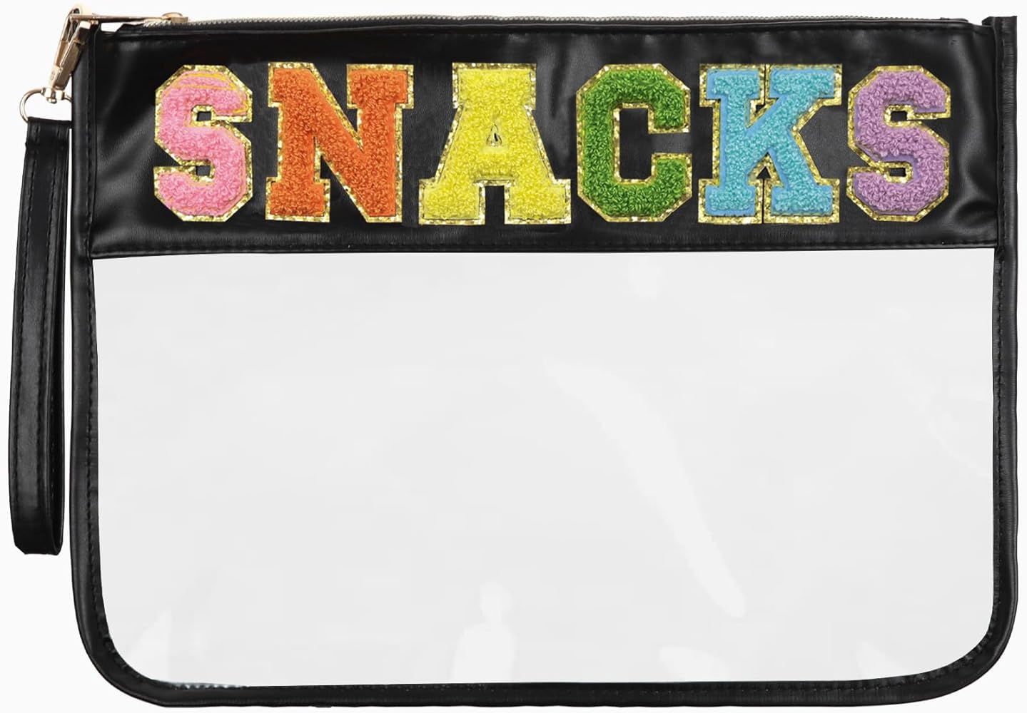 Snacks Bag Clear Chenille Varsity Letter Zipper Pouch Travel Makeup Bag Aesthetic Storage Organiz... | Amazon (US)