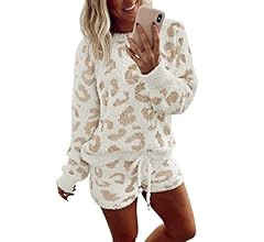 MEROKEETY Women's 2023 Winter Fuzzy Fleece Leopard Long Sleeve Pajama Set 2 Piece Sweater Top and... | Amazon (US)