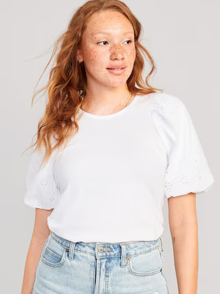 Puff-Sleeve Cutwork Top for Women | Old Navy (US)