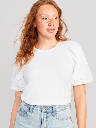 Puff-Sleeve Cutwork Top for Women | Old Navy (US)