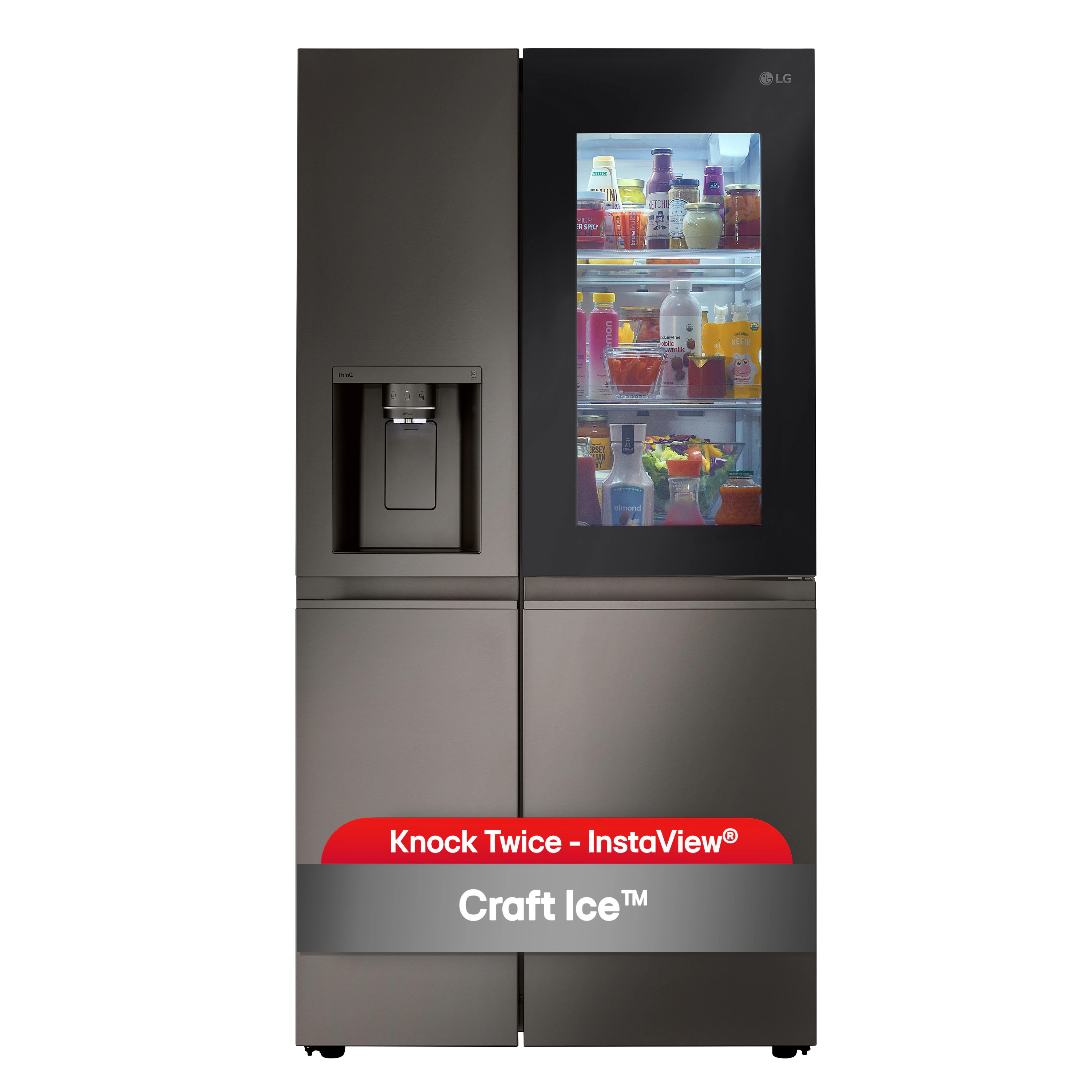 LG 27.1-cu ft Standard-Depth 36-in Wide Side-by-Side Refrigerator Smart Compatible with Ice Maker ,Water and Ice Dispenser PrintProof Black | Lowe's