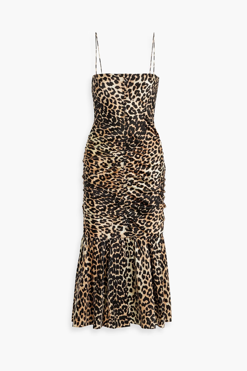 Animal print Ruched leopard-print silk-blend satin slip dress | GANNI | THE OUTNET | The Outnet (US and CA)