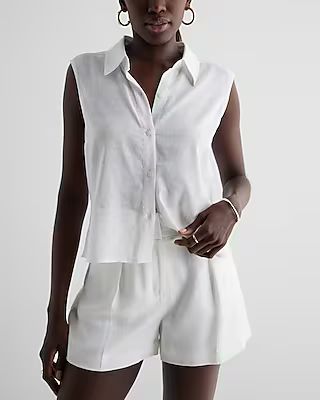 Linen-Blend Sleeveless Button Up Shirt | Express