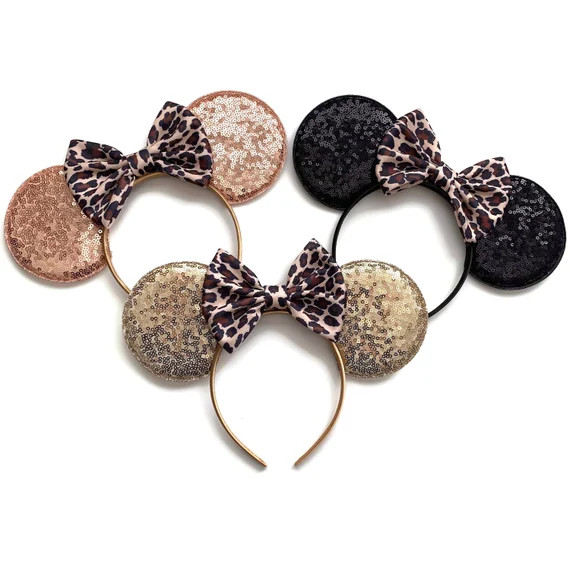 Animal Kingdom Sequin Mouse Black Mouse Cheetah Ears Rose Gold Leopard Ears | Etsy (US)
