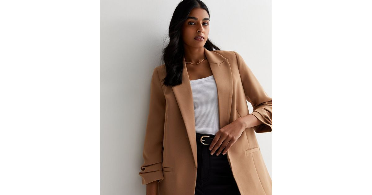 Camel Ruched Sleeve Blazer | New Look | New Look (UK)
