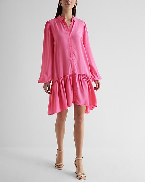 Ruffle Hem Oversized Shirt Dress | Express