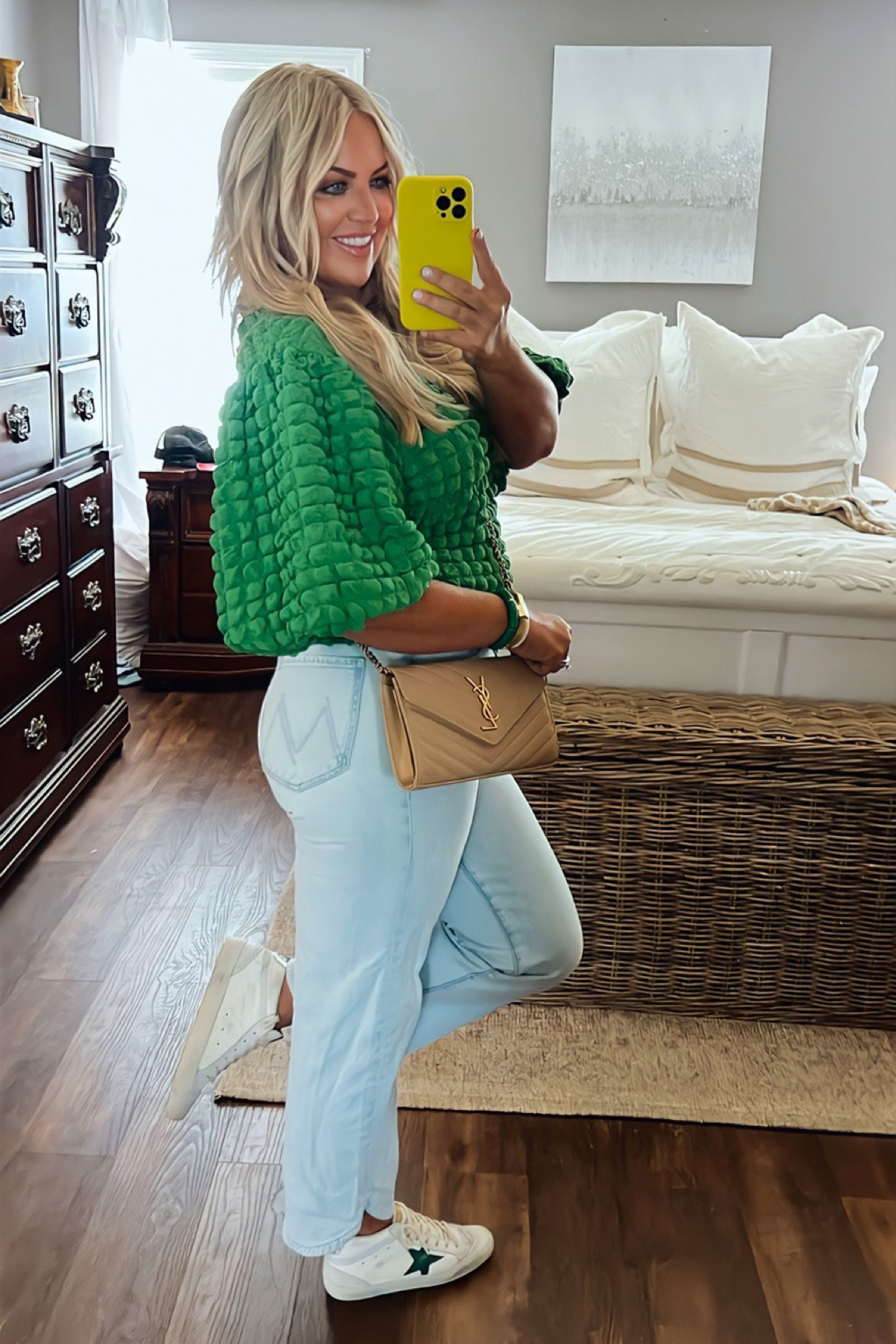 GREEN WITH ENVY💚
Green Bubble Stretch top + Mother Denim + Golden Goose Sneakers 

Love this casual look! Perfect color to cheer on your favorite green team for Friday Night Football 💚🏈

#Anthropologie #MotherDenim #GGDB #GoldenGoose #ootd #jeans #casual #sneakers #greentop #greengoldengoose

#LTKshoecrush #LTKcurves #LTKstyletip