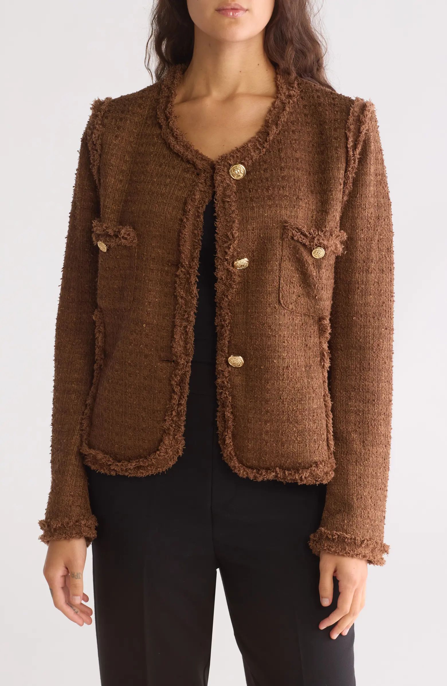 Amanda & Chelsea Fray Trim Boucle Jacket | Nordstromrack | Nordstrom Rack