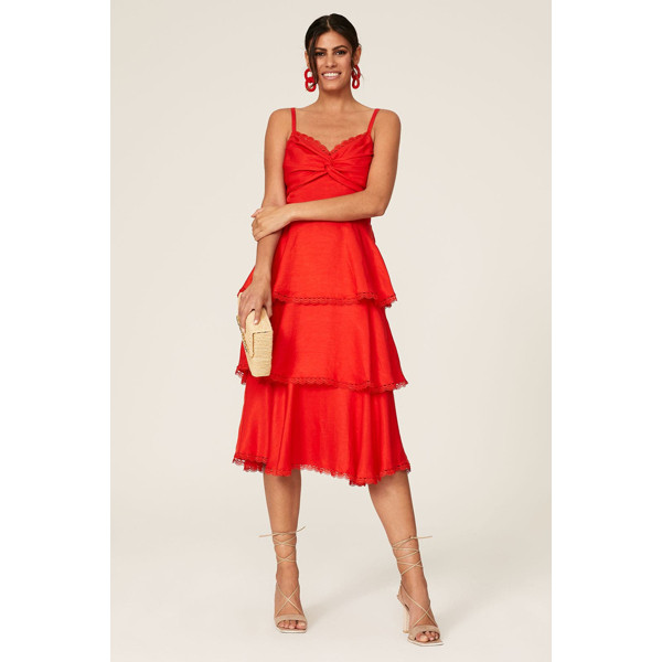 Marchesa Notte Red Tiered Midi Dress red | Rent the Runway