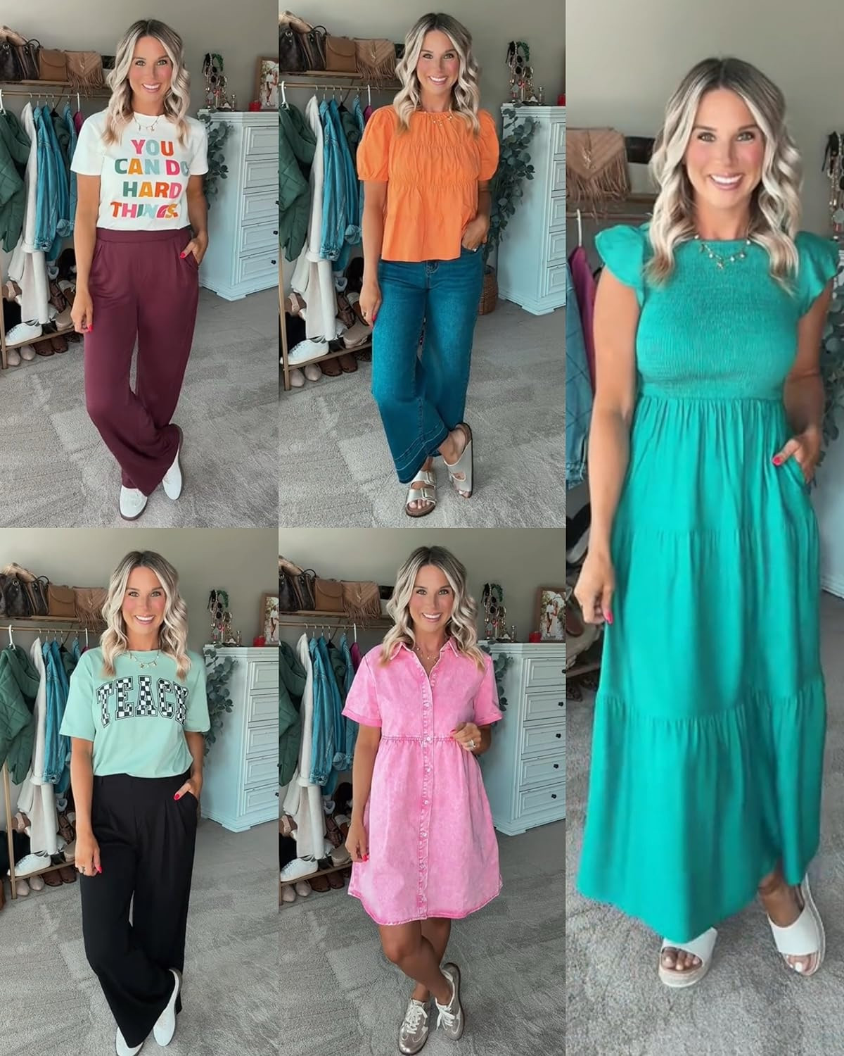 I have loved putting these back to school looks together for my teacher friends! Here's a week of teaching outfits that are comfortable and stylish, and can be mixed-and-matched all school year long! 
I am 5’6 142lbs wearing size Small dresses, Size M pants, size 6 jeans, small tops. Shoes all fit true to size. Bra size M (34C)  

 #LTKFindsUnder100 #LTKStyleTip #LTKWorkwear