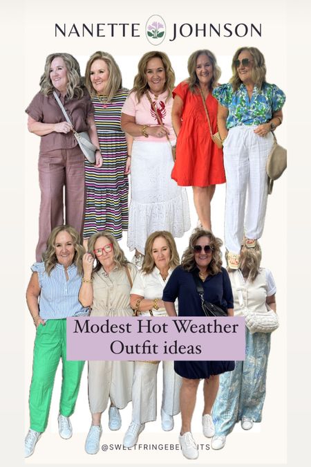 I’ll be honest, I hate the word modest. It has some old church meanings that I tend to rebel against, even though I dress “modest”. Whatever! If you don’t wear sleeveless, and you wear knee length, here’s some great options. 

Linen pants. 
Eyelet. 
Tshirt dresses 
Dri-fit athletic lightweight dresses 
Crinkle gauze pants 

Let me know if I missed a link. I can only drop 16! 😂

#LTKFindsUnder100 #LTKSeasonal #LTKOver40