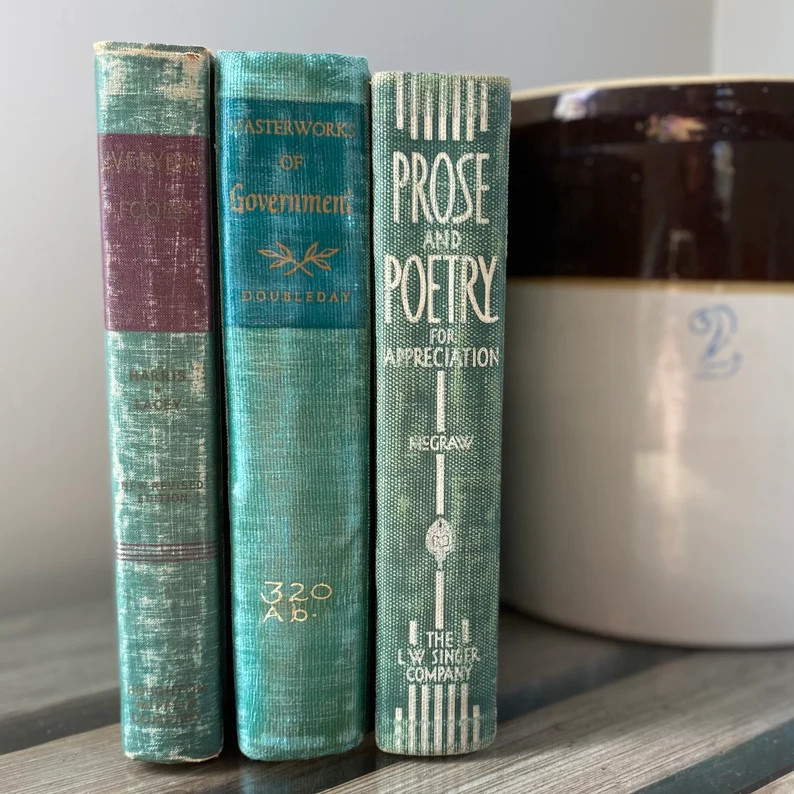 Rustic and Distressed Green Book Stack | Etsy (US)