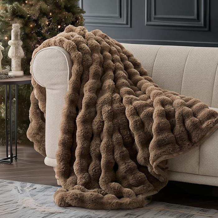 EverGrace Ultra Soft Luxury Fluffy Faux Rabbit Fur Throw Blanket, Thick Warm Bubble Throw for Bed... | Amazon (US)