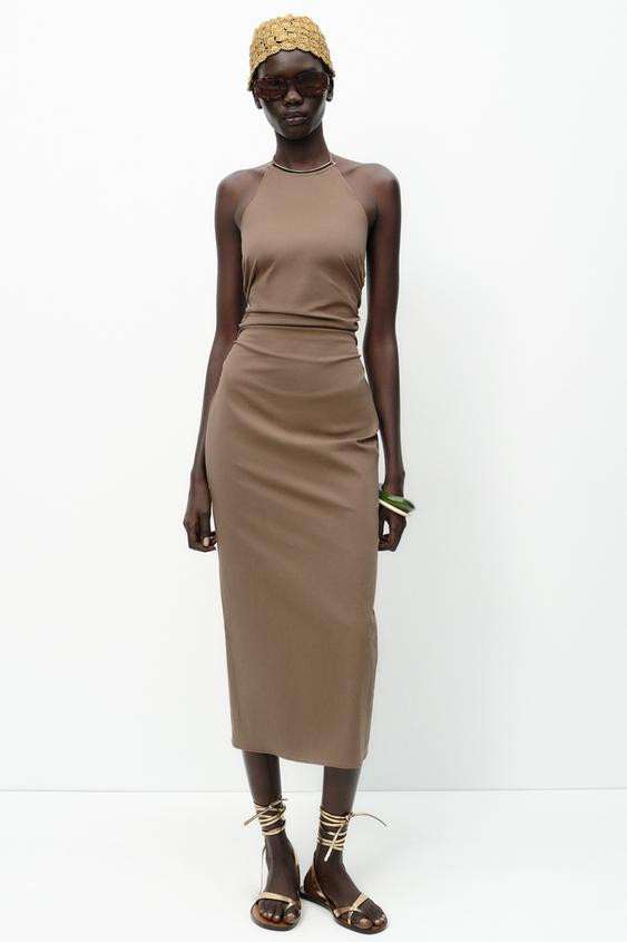 HALTER MIDI DRESS WITH TRIM | Zara US