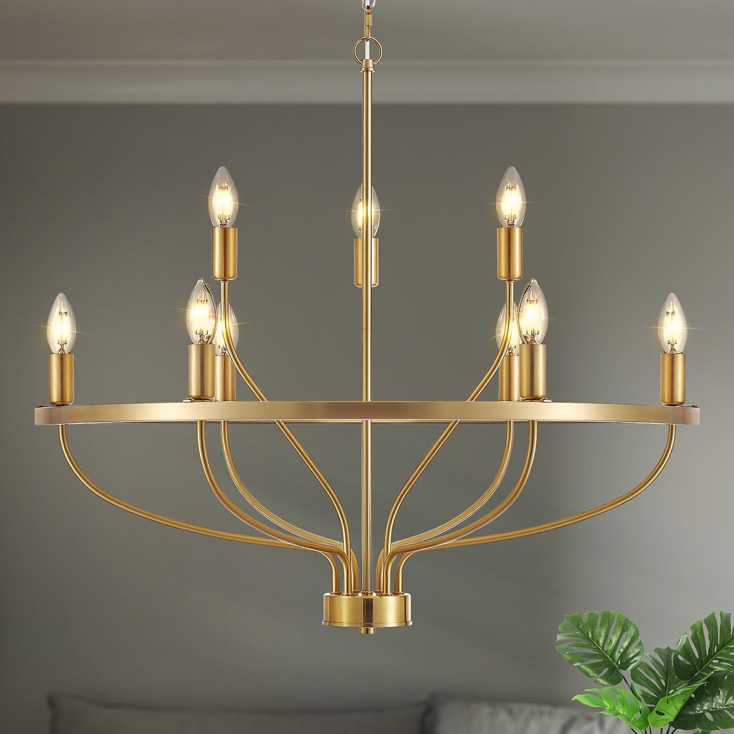 30" Gold Chandelier, 9-Light Modern Farmhouse Candle Light Fixture | Amazon (US)