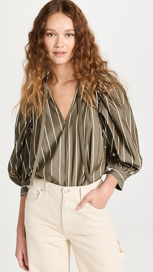 Puff Sleeve Striped Poplin Top | Shopbop