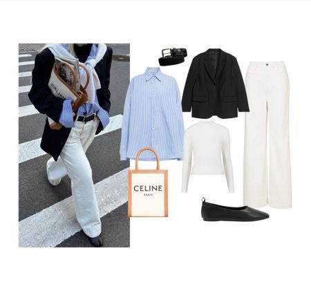 Steal her Style 🤍 Shop the exact blue striped shirt, black blazer, white long sleeve, white pants, belt, tote bag and ballet flats below!

#LTKstyletip #LTKFind #LTKaustralia