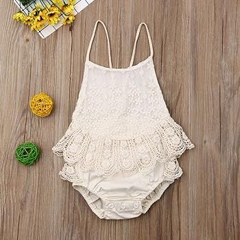 Newborn Infant Baby Girl Clothes Lace Halter Backless Jumpsuit Romper Bodysuit Sunsuit Outfits Set | Amazon (US)