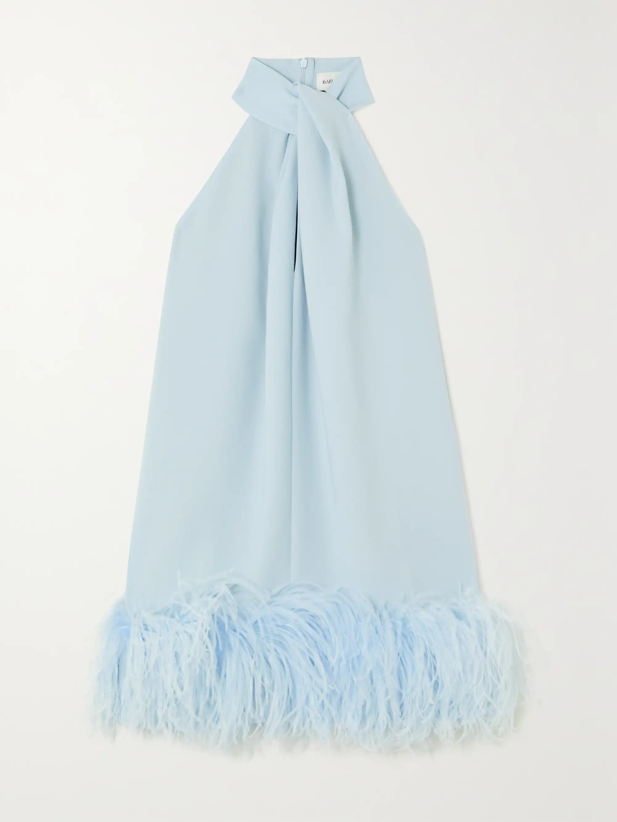 Cynthia feather-trimmed crepe de chine halterneck mini dress | NET-A-PORTER (US)