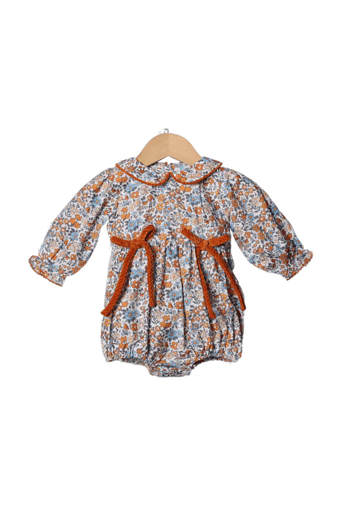 Fall Floral Velvet Bow Bubble | The Smocked Flamingo