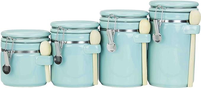 Home Basics 4PC Ceramic Canister Set W/Spoon (Turquoise) | Amazon (US)