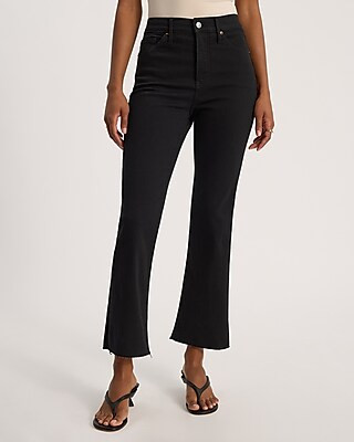 High Waisted Stay Black Raw Hem Cropped Flare Jeans | Express