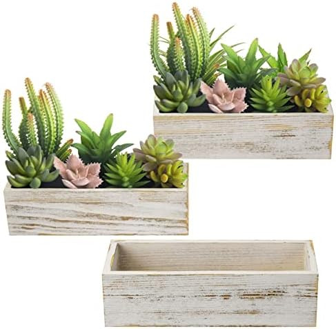 MyGift Whitewashed Wood Window Planter Box, Small Wooden Indoor Herbs Cactus Succulent Plant Pot, Se | Amazon (US)