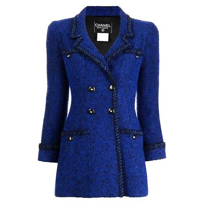CHANEL VINTAGE 1995 MOST WANTED TWEED  BLUE DOUBLE-BREASTED TRIMMED JACKET 38  | eBay | eBay US