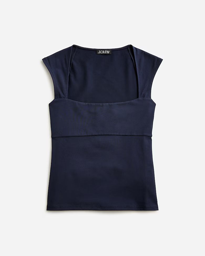 Squareneck cap-sleeve top in stretch cotton blend | J.Crew US