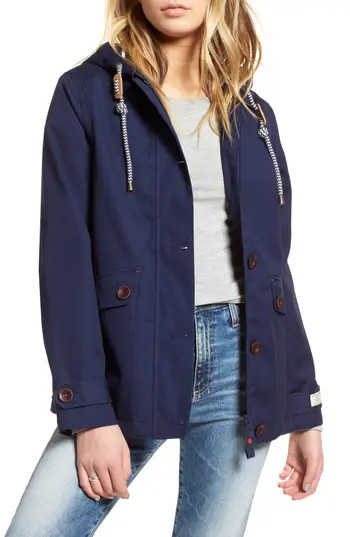 Women's Joules Right As Rain Waterproof Hooded Jacket, Size 2 - Blue | Nordstrom