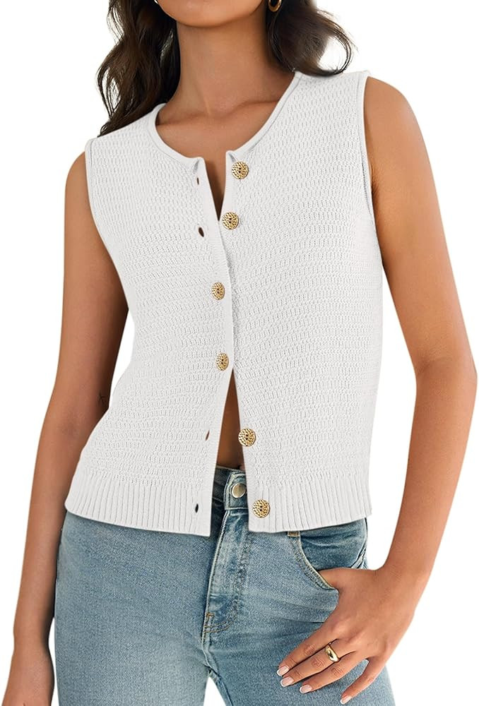 Yousify Womens Sweater Vest 2025 Summer Trendy Sleeveless Knit Button Down Tank Tops Casual Cardi... | Amazon (US)