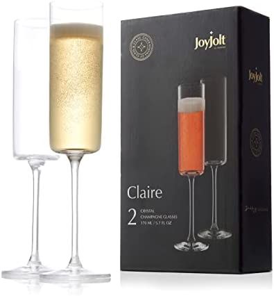 JoyJolt Champagne Flutes – Claire Collection Crystal Champagne Glasses Set of 2 – 5.7 Ounce C... | Amazon (US)