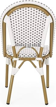 Christopher Knight Home Philomena Outdoor French Bistro Chair (Set of 2), Gray + White + Bamboo P... | Amazon (US)