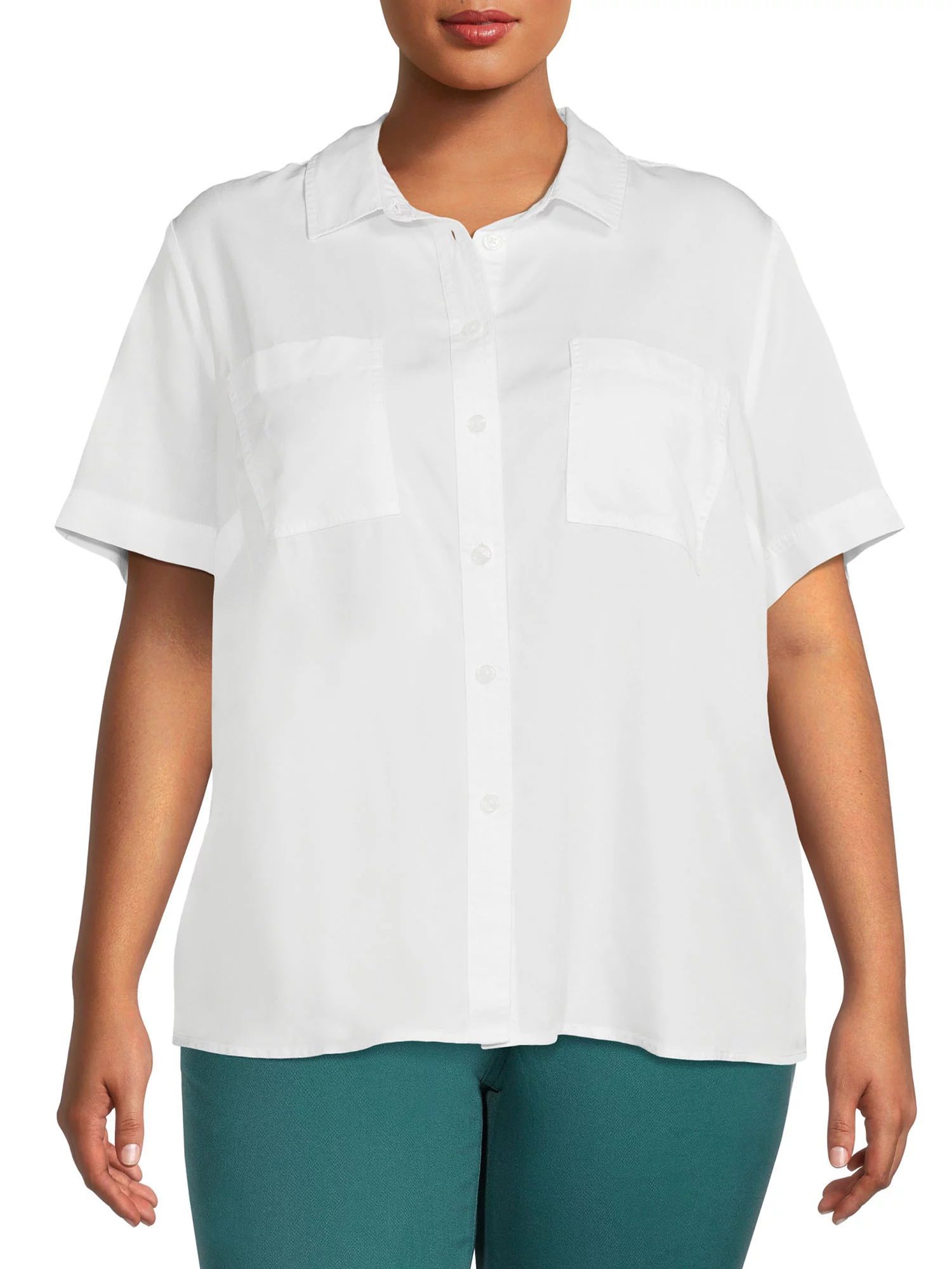 Terra & Sky Women's Plus Size Button Front Camp Shirt | Walmart (US)
