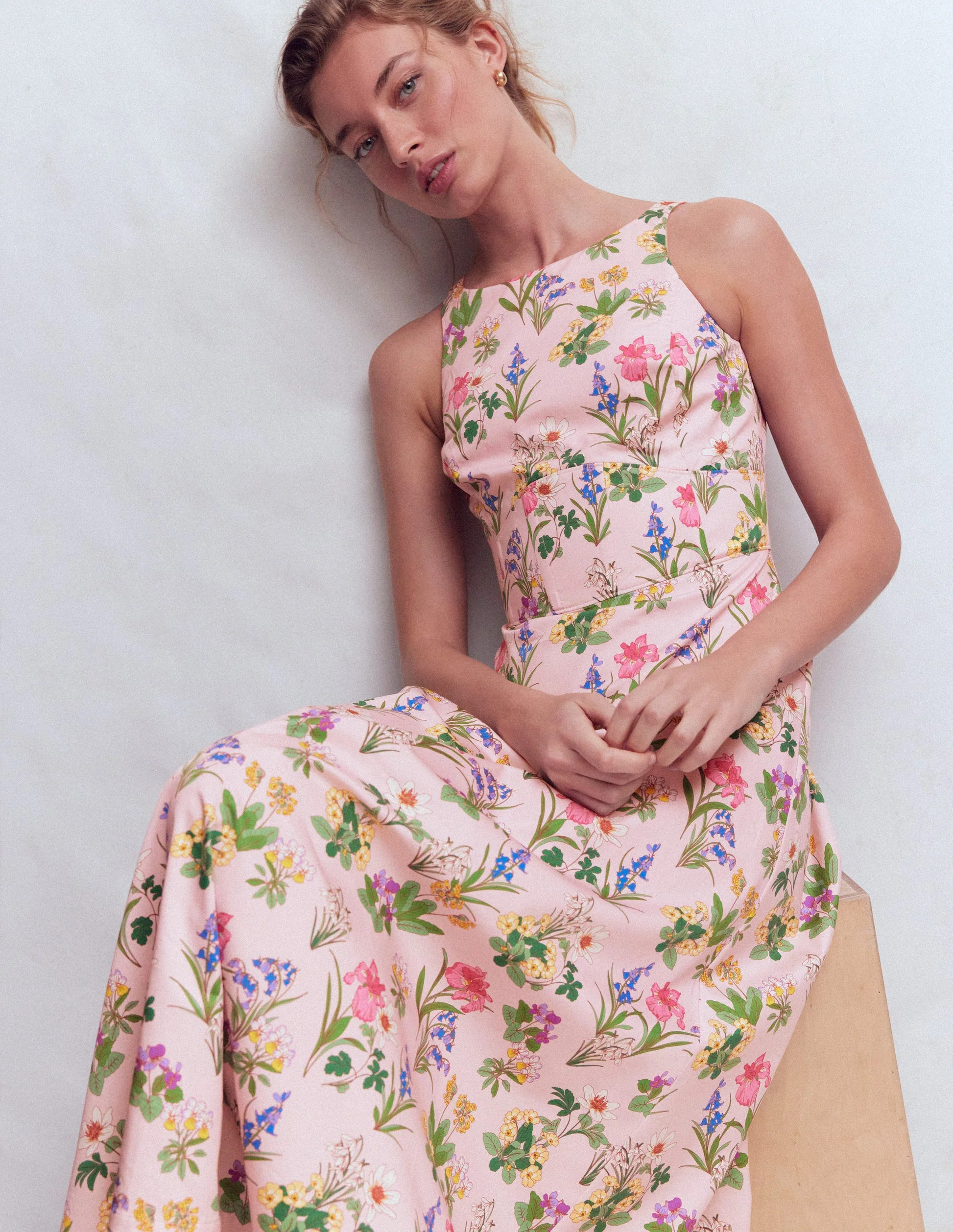 Silvia Boned Bodice Maxi Dress-French Pink, Delicate Blossom | Boden (US)