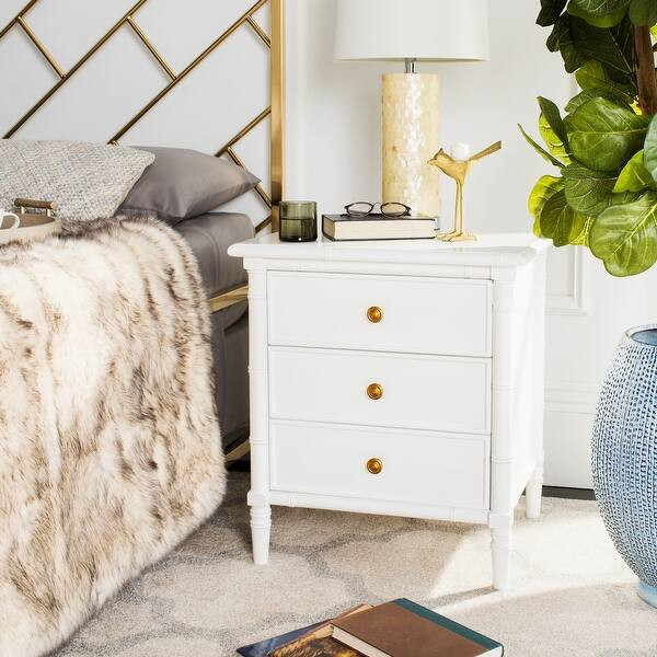 SAFAVIEH Mina Modern Coastal 3-Drawer White Bamboo Nightstand | Bed Bath & Beyond