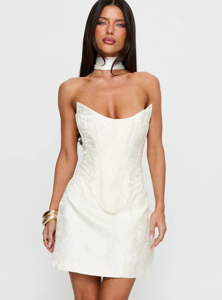 Pearla Strapless Scarf Mini Dress Ivory | Princess Polly US