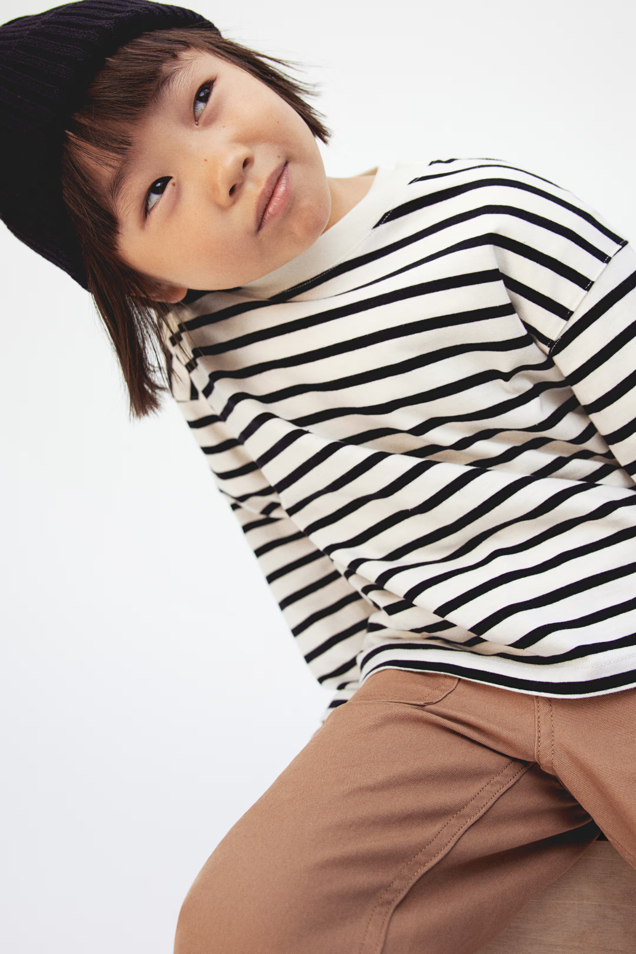 Long-sleeved T-shirt - Round neck - Long sleeve - White/Black striped - Kids | H&M GB | H&M (UK, MY, IN, SG, PH, TW, HK)
