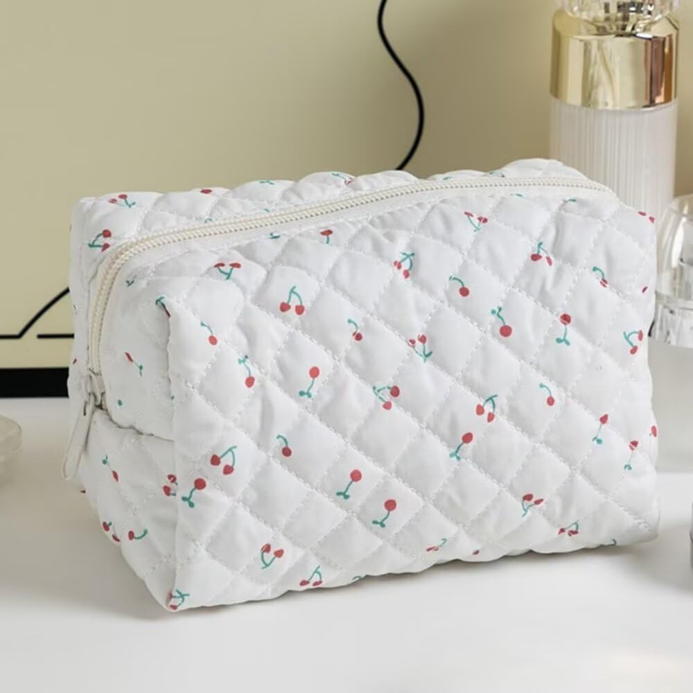 Floral Quilted Cosmetic Pouch – Makeup Organizer Bag for Women, Lipstick Holder, Earphone & Cab... | Amazon (UK)