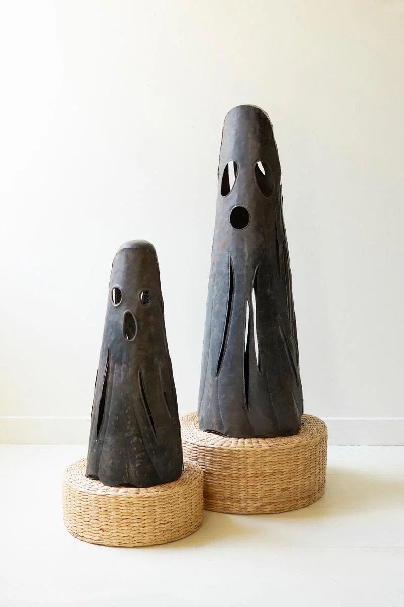 Rustic Iron Ghost Luminaries Set Of 2 – Assorted Height Decorative Halloween Candle Holders In Distressed Iron Material – 37"Tall | Wayfair North America