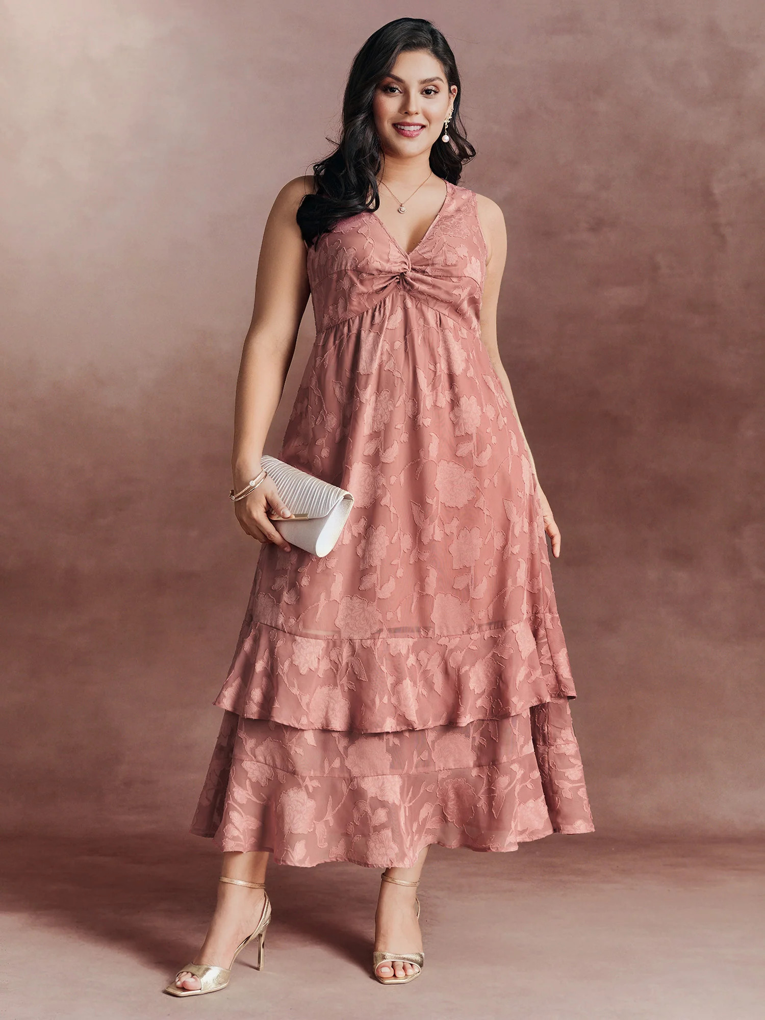 Floral Charm Twist-Front Jacquard Maxi Dress | Bloomchic