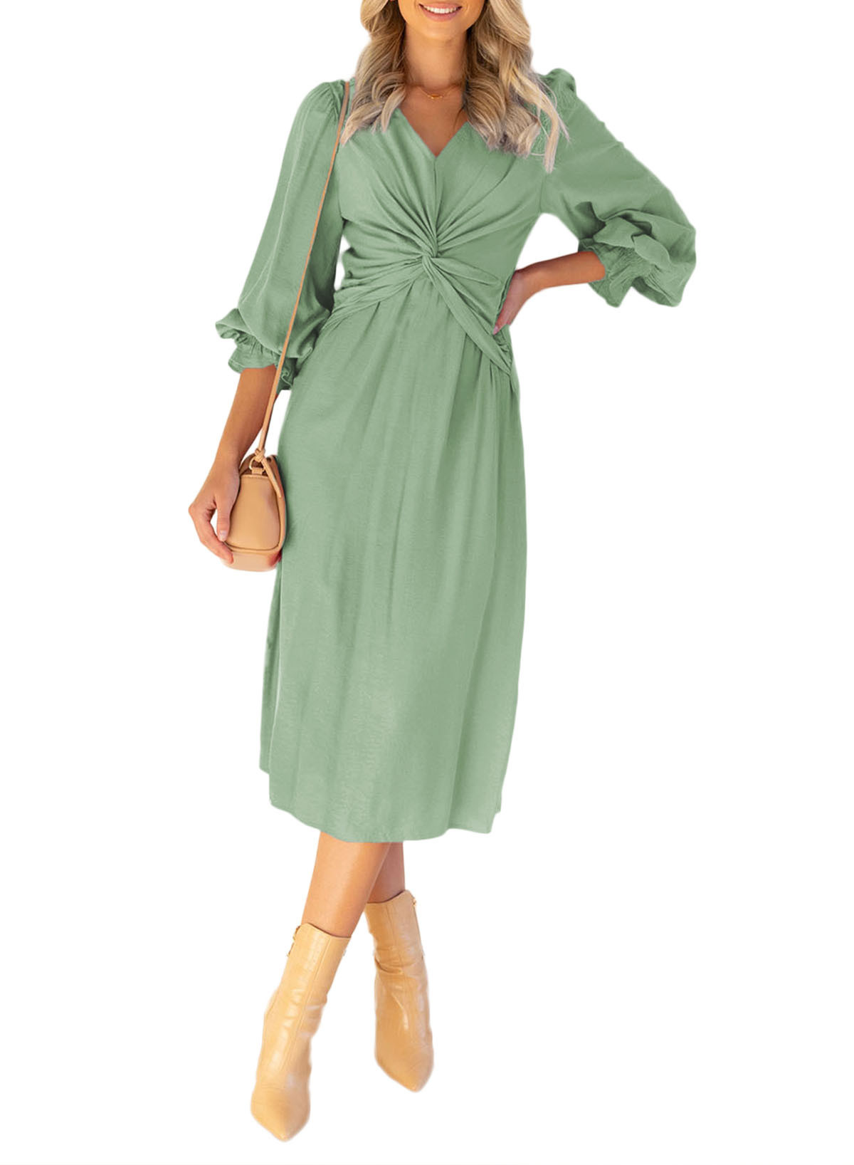 Dokotoo Women's V Neck Midi Dress Casual Ruffled Long Sleeve Back Keyhole High Waist A-line Dress... | Walmart (US)