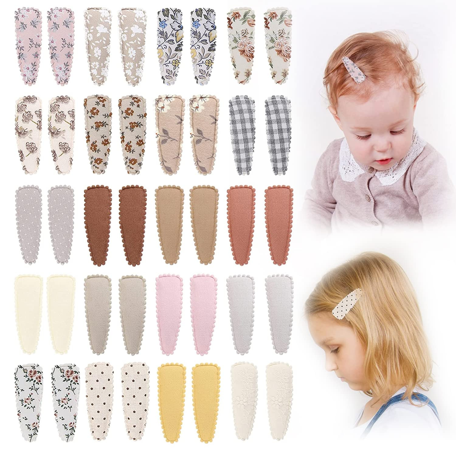 40pcs Baby Hair Clips Flower Patterns Snap Hair Clips Wrapped by Cloth Hair Pins Baby Girls Barre... | Amazon (US)